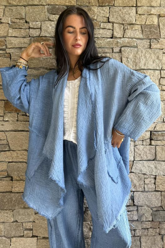 Rustic Nature Bubble Cotton Waterfall Jacket Washed Denim